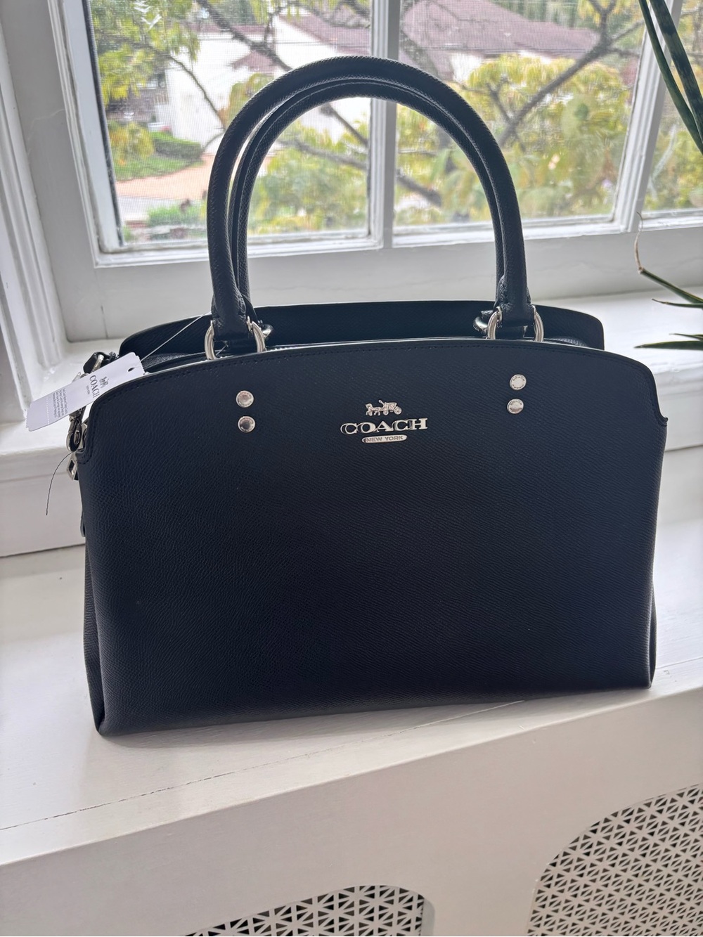 Coach Black Leather Satchel with Silver Hardware